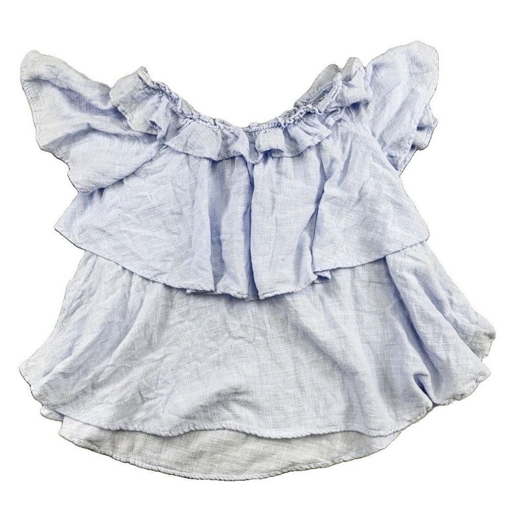 ZARA Ruffle Sleeve 100% Cotton Tiered Gauzy Blouse Sz Sm Preppy Boho FLAW